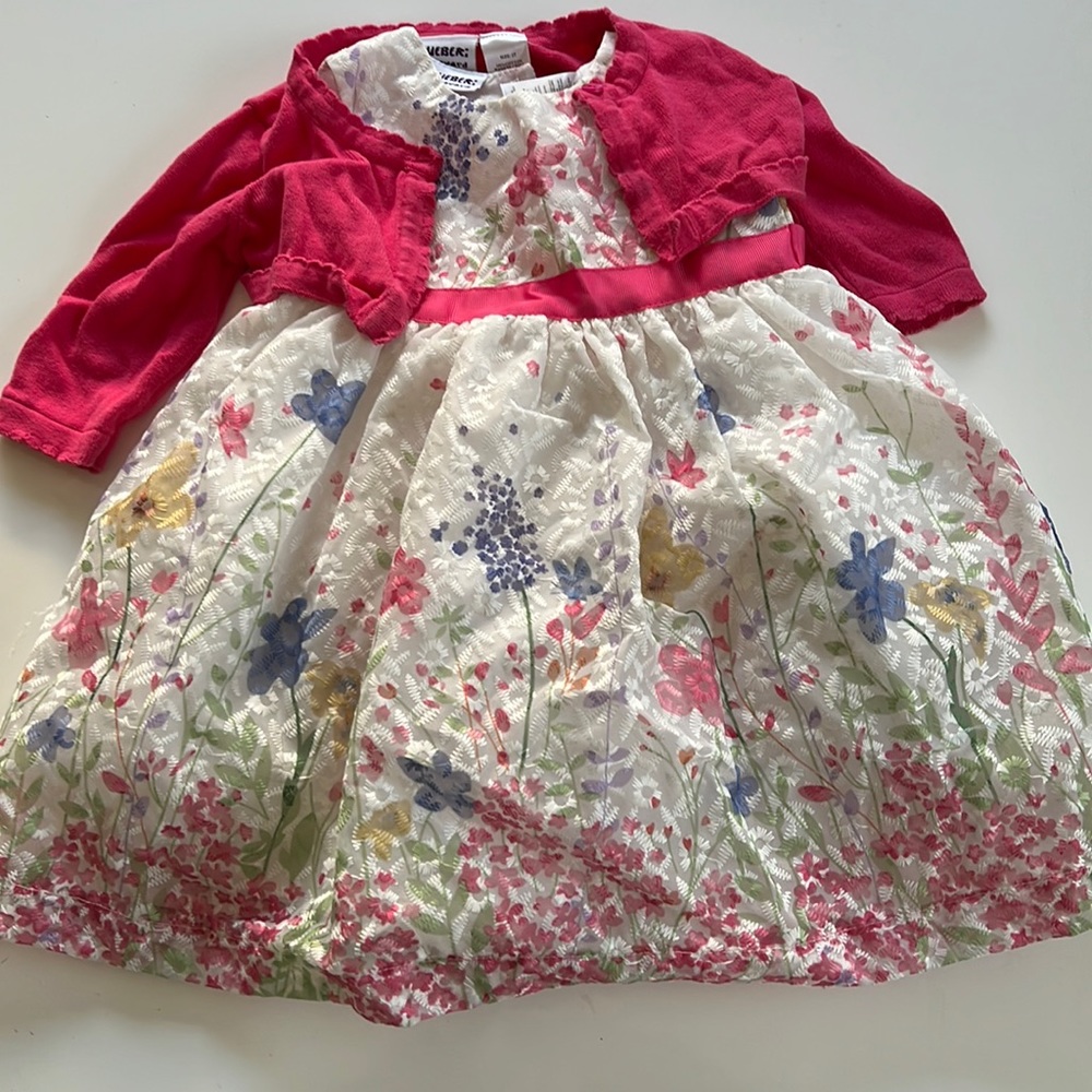 Floral dress with matching pink cardigan